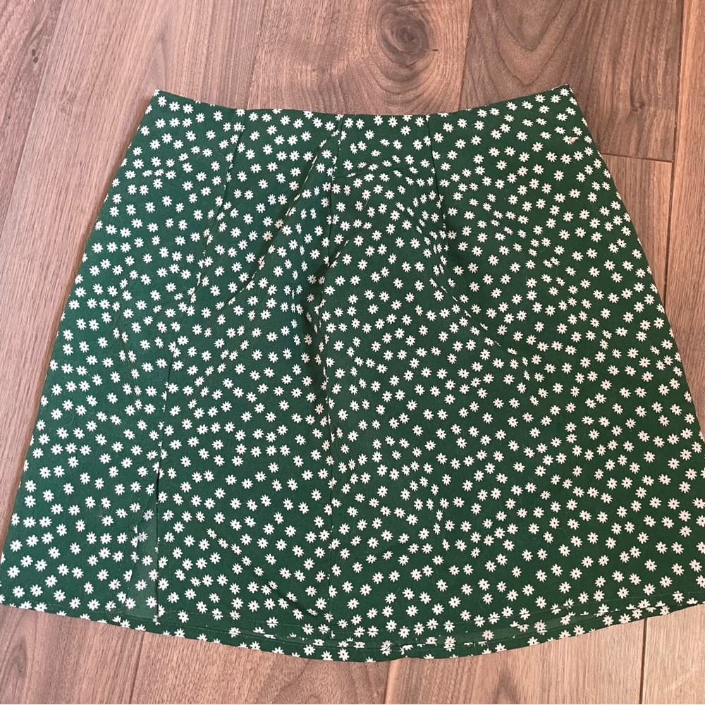 SHEIN Green Floral Skirt with Slit